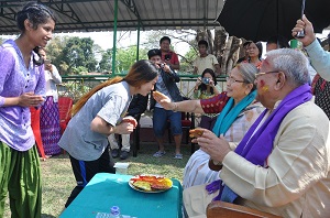 The Governor of Arunachal Pradesh Shri PB Acharya and States First Lady Smt Kavita Acharya celebrate the festive occasion of Holi with differently abled childrens of Donyi-Polo Mission School for the hearing and visually impaired, Chimpu  on 13th March 2017.